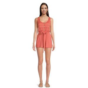 No Boundaries Juniors Lace Romper Coral Blossom
